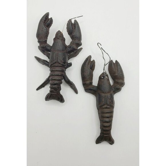 Vintage Cast Iron Lobster Crawfish Figurine Paperweight Nautical Decor Cajun Set - Picture 1 of 10